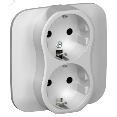 FLITE Розетка 2-местная с заземлением без защитных шторок безвинтовое крепление 16А в сборе РС12-1-А-ФлА алюминий IEK