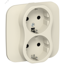FLITE Розетка 2-местная с заземлением без защитных шторок безвинтовое крепление 16А в сборе РС12-1-А-ФлСл сливочный IEK