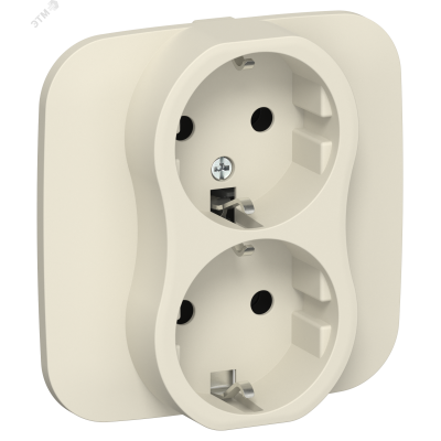 FLITE Розетка 2-местная с заземлением без защитных шторок безвинтовое крепление 16А в сборе РС12-1-А-ФлСл сливочный IEK