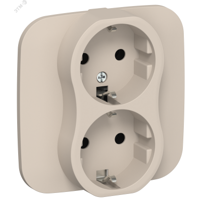 FLITE Розетка 2-местная с заземлением без защитных шторок безвинтовое крепление 16А в сборе РС12-1-А-ФлЛ льняной IEK