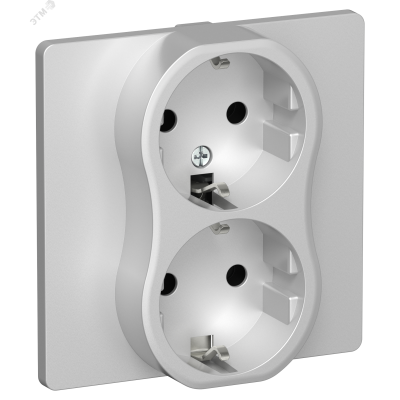 FLITE Розетка 2-местная с заземлением без защитных шторок безвинтовое крепление 16А в сборе РС12-1-К-ФлА алюминий IEK