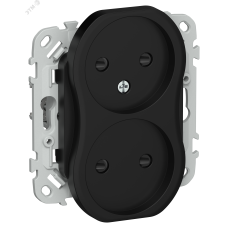 FLITE Розетка 2-местная без заземления с защитными шторками безвинтовое крепление 10А РСш02-1-ФлЧ черный IEK