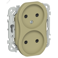 FLITE Розетка 2-местная без заземления с защитными шторками безвинтовое крепление 10А РСш02-1-ФлО оливковый IEK