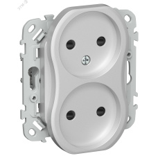 FLITE Розетка 2-местная без заземления с защитными шторками безвинтовое крепление 10А РСш02-1-ФлА алюминий IEK