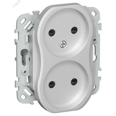 FLITE Розетка 2-местная без заземления с защитными шторками безвинтовое крепление 10А РСш02-1-ФлА алюминий IEK