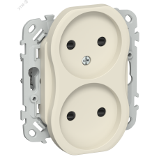 FLITE Розетка 2-местная без заземления с защитными шторками безвинтовое крепление 10А РСш02-1-ФлСл сливочный IEK
