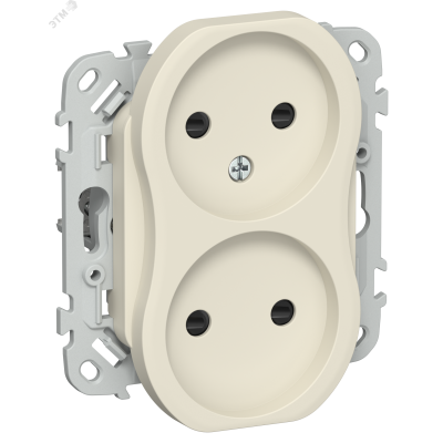 FLITE Розетка 2-местная без заземления с защитными шторками безвинтовое крепление 10А РСш02-1-ФлСл сливочный IEK