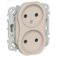 FLITE Розетка 2-местная без заземления с защитными шторками безвинтовое крепление 10А РСш02-1-ФлЛ льняной IEK