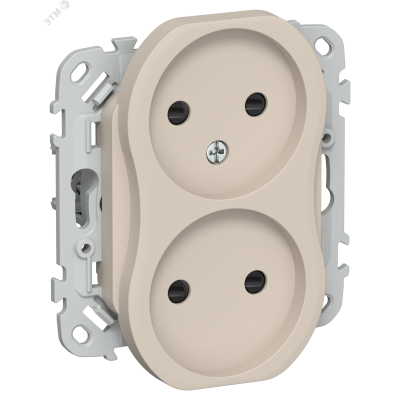 FLITE Розетка 2-местная без заземления с защитными шторками безвинтовое крепление 10А РСш02-1-ФлЛ льняной IEK
