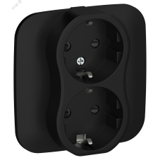 FLITE Розетка 2-местная с заземлением с защитными шторками безвинтовое крепление 16А в сборе РСш12-1-А-ФлЧ черный IEK