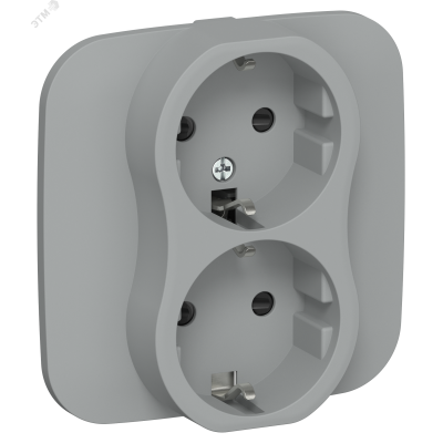 FLITE Розетка 2-местная с заземлением с защитными шторками безвинтовое крепление 16А в сборе РСш12-1-А-ФлС серый IEK