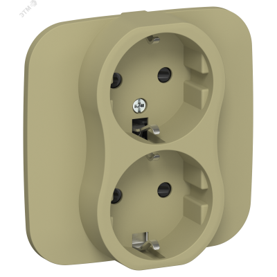 FLITE Розетка 2-местная с заземлением с защитными шторками безвинтовое крепление 16А в сборе РСш12-1-А-ФлО оливковый IEK