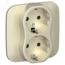 FLITE Розетка 2-местная с заземлением с защитными шторками безвинтовое крепление 16А в сборе РСш12-1-А-ФлШ шампань IEK