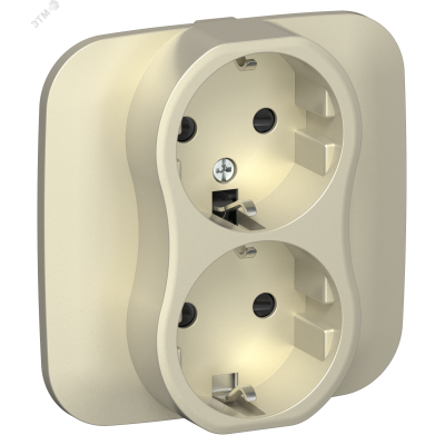 FLITE Розетка 2-местная с заземлением с защитными шторками безвинтовое крепление 16А в сборе РСш12-1-А-ФлШ шампань IEK