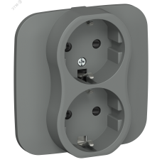 FLITE Розетка 2-местная с заземлением с защитными шторками безвинтовое крепление 16А в сборе РСш12-1-А-ФлМа мокрый асфальт IEK