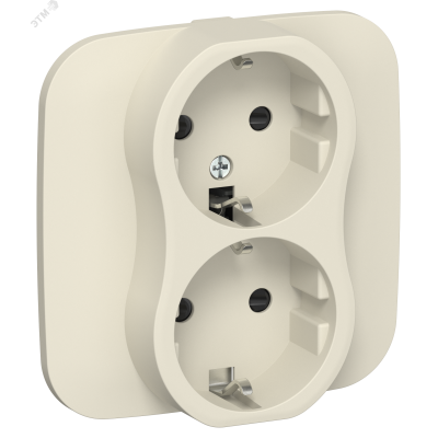 FLITE Розетка 2-местная с заземлением с защитными шторками безвинтовое крепление 16А в сборе РСш12-1-А-ФлСл сливочный IEK