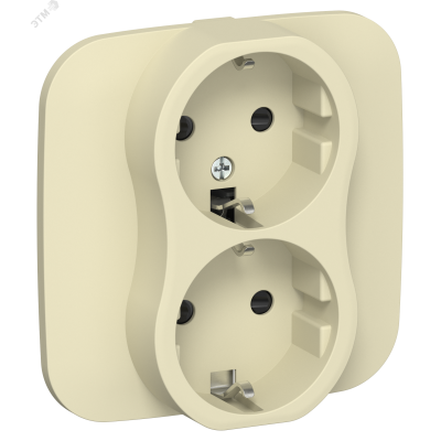 FLITE Розетка 2-местная с заземлением с защитными шторками безвинтовое крепление 16А в сборе РСш12-1-А-ФлН навахо IEK