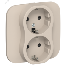 FLITE Розетка 2-местная с заземлением с защитными шторками безвинтовое крепление 16А в сборе РСш12-1-А-ФлЛ льняной IEK