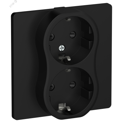 FLITE Розетка 2-местная с заземлением с защитными шторками безвинтовое крепление 16А в сборе РСш12-1-К-ФлЧ черный IEK