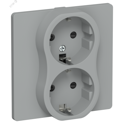 FLITE Розетка 2-местная с заземлением с защитными шторками безвинтовое крепление 16А в сборе РСш12-1-К-ФлС серый IEK