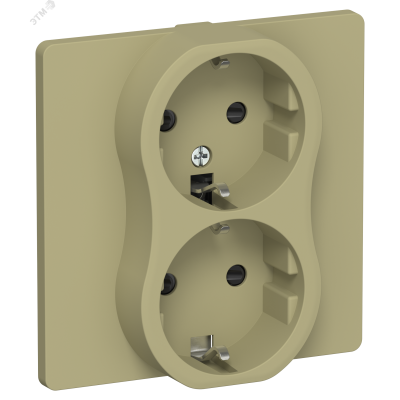FLITE Розетка 2-местная с заземлением с защитными шторками безвинтовое крепление 16А в сборе РСш12-1-К-ФлО оливковый IEK