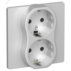 FLITE Розетка 2-местная с заземлением с защитными шторками безвинтовое крепление 16А в сборе РСш12-1-К-ФлА алюминий IEK