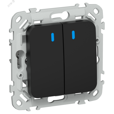 FLITE Выключатель 2-клавишный с индикацией 10А ВС12-1-1-ФлЧ черный IEK