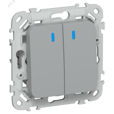 FLITE Выключатель 2-клавишный с индикацией 10А ВС12-1-1-ФлС серый IEK