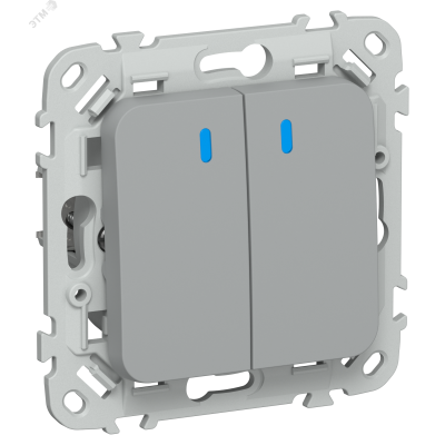 FLITE Выключатель 2-клавишный с индикацией 10А ВС12-1-1-ФлС серый IEK