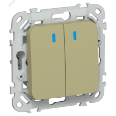 FLITE Выключатель 2-клавишный с индикацией 10А ВС12-1-1-ФлО оливковый IEK