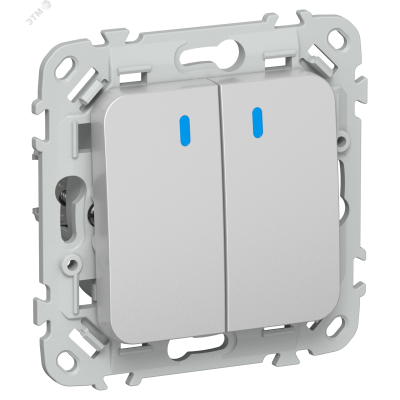 FLITE Выключатель 2-клавишный с индикацией 10А ВС12-1-1-ФлА алюминий IEK