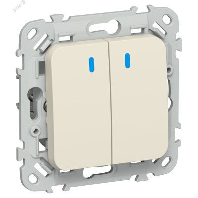 FLITE Выключатель 2-клавишный с индикацией 10А ВС12-1-1-ФлСл сливочный IEK