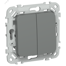 FLITE Выключатель 2-клавишный проходной 10А ВС62-1-0-ФлМА мокрый асфальт IEK
