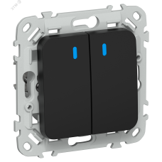 FLITE Выключатель 2-клавишный проходной с индикацией 10А ВС62-1-1-ФлЧ черный IEK