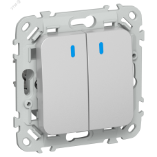 FLITE Выключатель 2-клавишный проходной с индикацией 10А ВС62-1-1-ФлА алюминий IEK