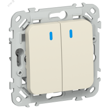 FLITE Выключатель 2-клавишный проходной с индикацией 10А ВС62-1-1-ФлСл сливочный IEK