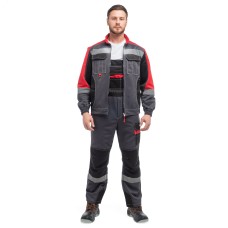 Костюм ФОРМУЛА с СОП летний куртка ткань, полукомбинезон, темно-серый с красной и черной отделкой 44-46 88-92,170-176