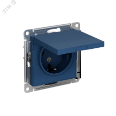 ATLASDESIGN РОЗЕТКА с заземл. со шторк. с крышкой, 16А, IP20, механизм, АКВАМАРИН