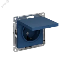 ATLASDESIGN РОЗЕТКА с заземл. со шторк. с крышкой, 16А, IP20, механизм, АКВАМАРИН