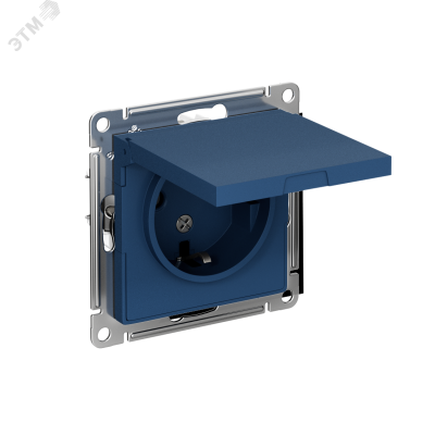 ATLASDESIGN РОЗЕТКА с заземл. со шторк. с крышкой, 16А, IP20, механизм, АКВАМАРИН