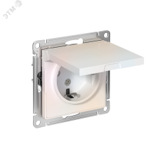 Розетка ATLASDESIGN с заземлением со шторками с крышкой 16А IP20 механизм жемчуг