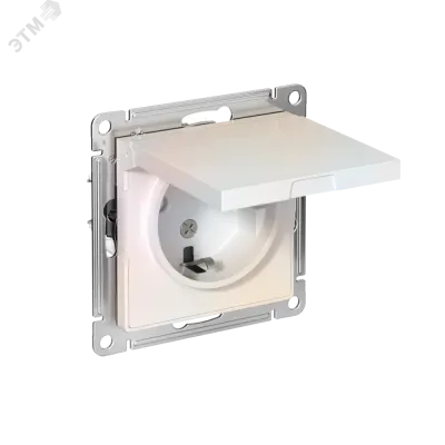 Розетка ATLASDESIGN с заземлением со шторками с крышкой 16А IP20 механизм жемчуг