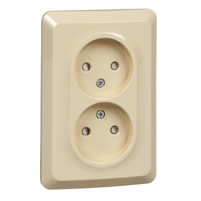 ЭТЮД С/У двойная РОЗЕТКА без заземления со штороками 16А 250B. КРЕМОВЫЙ. Россия