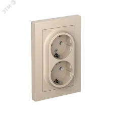 ATLASDESIGN РОЗЕТКА двойная с заземлением, 16А, в сборе, ПЕСОЧНЫЙ