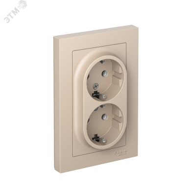 ATLASDESIGN РОЗЕТКА двойная с заземлением, 16А, в сборе, ПЕСОЧНЫЙ