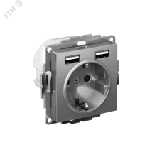 РОЗЕТКА ATLASDESIGN 16А c 2 USB A+A, 5В/2,4 А, 2х5В/1,2 А, механизм, СТАЛЬ