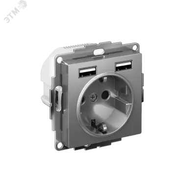 РОЗЕТКА ATLASDESIGN 16А c 2 USB A+A, 5В/2,4 А, 2х5В/1,2 А, механизм, СТАЛЬ