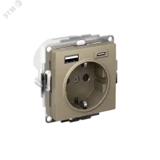ATLASDESIGN РОЗЕТКА 16А c 2 USB A+C, 5В/2,4А/3,0А, 2х5В/1,5А, механизм, ШАМПАНЬ