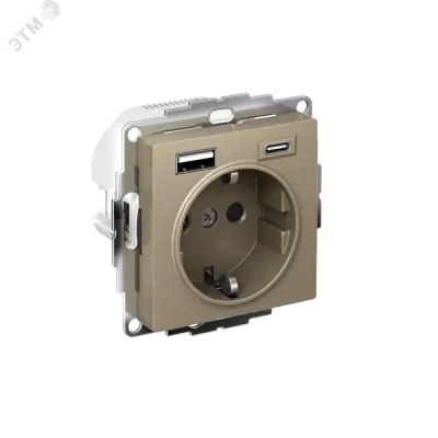 ATLASDESIGN РОЗЕТКА 16А c 2 USB A+C, 5В/2,4А/3,0А, 2х5В/1,5А, механизм, ШАМПАНЬ