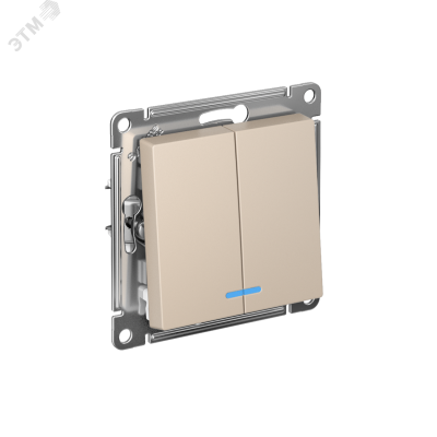 ATLASDESIGN 2-клавишный ВЫКЛЮЧАТЕЛЬ с подсветкой ,сх.5а, 10АХ,мех., быстрозажимные клеммы, ПЕСОЧНЫЙ